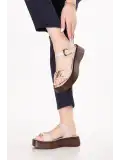 Gondol Hakiki Deri Platform Taban Sandalet pkr.2401 Buz Gri