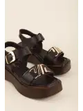 Gondol Hakiki Deri Platform Taban Sandalet pkr.2401 Kahverengi