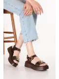 Gondol Hakiki Deri Platform Taban Sandalet pkr.2401 Kahverengi