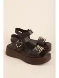 Gondol Hakiki Deri Platform Taban Sandalet pkr.2401 Kahverengi
