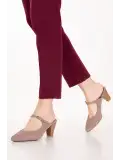 Gondol Kadın Hakiki Deri Topuklu Terlik vdt.13 Vizon