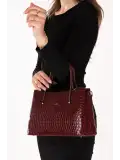 Gondol Kadın Çift Bölmeli El ve Omuz Çantası ald.3876 Bordo Croco