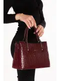 Gondol Kadın Çift Bölmeli El ve Omuz Çantası ald.3876 Bordo Croco