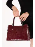 Gondol Kadın Çift Bölmeli El ve Omuz Çantası ald.3876 Bordo Croco