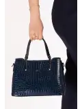 Gondol Kadın Çift Bölmeli El ve Omuz Çantası ald.3876 Lacivert Croco