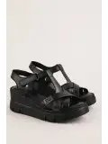 Gondol Hakiki Deri Anatomik Taban Dolgu Topuk Sandalet slt.200 Siyah