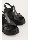 Gondol Hakiki Deri Anatomik Taban Dolgu Topuk Sandalet slt.200 Siyah
