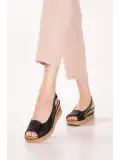 Gondol Hakiki Deri Platform Taban Sandalet pkr.1802 Siyah