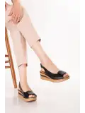 Gondol Hakiki Deri Platform Taban Sandalet pkr.1802 Siyah