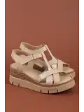 Gondol Hakiki Deri Anatomik Taban Dolgu Topuk Sandalet slt.200 Bej