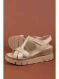 Gondol Hakiki Deri Anatomik Taban Dolgu Topuk Sandalet slt.200 Bej