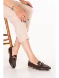 Gondol Kadın Hakiki Deri Günlük Tokalı Babet Loafer Ayakkabı hl.24217 Kahverengi