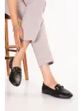 Gondol Kadın Hakiki Deri Günlük Tokalı Babet Loafer Ayakkabı hl.24217 Siyah