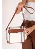 Silver Polo Kadın Tek Bölmeli Ekose Desen Çapraz Çanta sp.3064 Krem Ekose