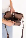 Gondol Kadın Günlük Şık Kullanışlı Ekose Desen Omuz Çantası sp.1110 Kahve Ekose