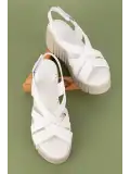 Gondol Hakiki Deri Anatomik Taban Dolgu Topuk Sandalet slt.254 Beyaz