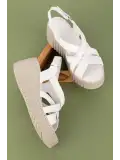 Gondol Hakiki Deri Anatomik Taban Dolgu Topuk Sandalet slt.254 Beyaz