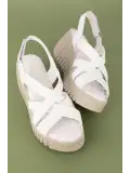 Gondol Hakiki Deri Anatomik Taban Dolgu Topuk Sandalet slt.254 Beyaz