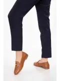 Gondol Hakiki Deri Kadın Köşeli Burun Loafer esl.b06 Taba