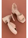 Gondol Kadın Hakiki Deri Şık Topuklu Sandalet ez.5001 Vizon