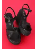 Gondol Kadın Hakiki Deri Dolgu Topuk Platform Sandalet ell.5044 Siyah