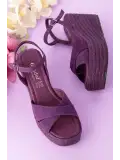 Gondol Kadın Hakiki Deri Dolgu Topuk Platform Sandalet ell.5044 Mor
