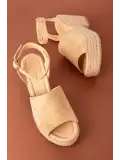 Gondol Kadın Hakiki Deri Dolgu Topuk Platform Sandalet ell.6998 CappucinoSüet