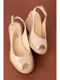 Gondol Kadın Hakiki Deri Dolgu Topuk Platform Sandalet ell.7062 Gold