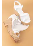Gondol Kadın Hakiki Deri Dolgu Topuk Platform Sandalet ell.7027 Beyaz