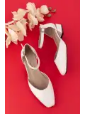 Gondol Hakiki Deri Kısa Topuklu Ayakkabı vdt.010 Beyaz