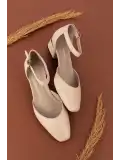 Gondol Hakiki Deri Kısa Topuklu Ayakkabı vdt.010 Krem