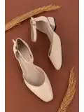 Gondol Hakiki Deri Kısa Topuklu Ayakkabı vdt.010 Krem