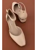 Gondol Hakiki Deri Kısa Topuklu Ayakkabı vdt.010 Krem