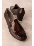 Gondol Hakiki Deri Kısa Topuklu Ayakkabı vdt.61 Kahve Croco