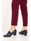 Gondol Hakiki Deri Kısa Topuklu Ayakkabı vdt.61 Lacivert Croco