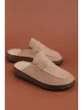 Hakiki Deri Unisex Sabo Terlik | Anatomik Yumuşak Tabanlı hkm.41 Vizon Nubuk