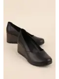 Gondol Hakiki Deri Kadın Dolgu Topuklu Ayakkabı msa.1935 Siyah