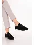 Gondol Kadın Hakiki Deri Süet Günlük Rahat Sneaker als.100 Siyah Süet