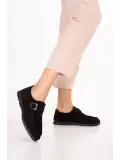 Gondol Kadın Hakiki Deri Tokalı Loafer Ayakkabı hl.33400 Siyah Süet