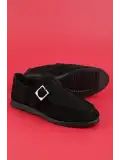 Gondol Kadın Hakiki Deri Tokalı Loafer Ayakkabı hl.33400 Siyah Süet