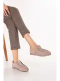 Gondol Kadın Hakiki Deri Moccasin Golf Model Kadın Ayakkabı hl.33401 Vizon Süet