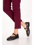 Gondol Kadın Hakiki Deri Baretli Babet hl.33301 Siyah Sim