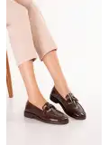 Gondol Kadın Hakiki Deri Tokalı Loafer Ayakkabı crm.181 Kahve Croco