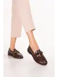 Gondol Kadın Hakiki Deri Tokalı Loafer Ayakkabı crm.181 Kahve Croco