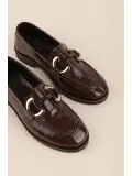 Gondol Kadın Hakiki Deri Tokalı Loafer Ayakkabı crm.181 Kahve Croco