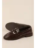 Gondol Kadın Hakiki Deri Tokalı Loafer Ayakkabı crm.181 Kahve Croco