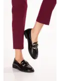 Gondol Kadın Hakiki Deri Tokalı Loafer Ayakkabı crm.181 Siyah Croco