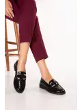 Gondol Kadın Hakiki Deri Tokalı Loafer Ayakkabı crm.181 Siyah Croco