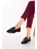 Gondol Kadın Hakiki Deri Tokalı Loafer Ayakkabı crm.181 Siyah Croco