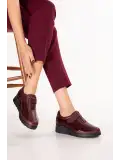 Hakiki Deri Kadın Anatomik Rahat Hafif Günlük Ayakkabı ndr.27011 Bordo Croco